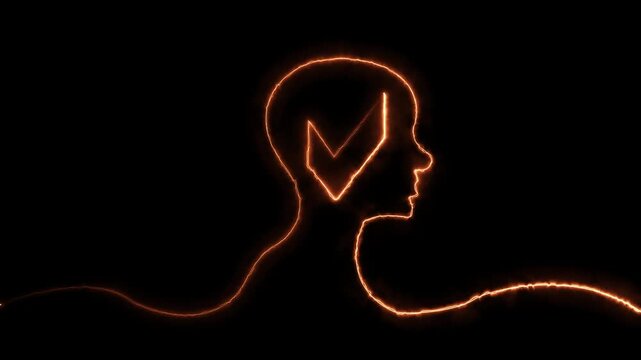 Glowing neon User check line icon inside line animation. user approved, line icon 4k video animation.