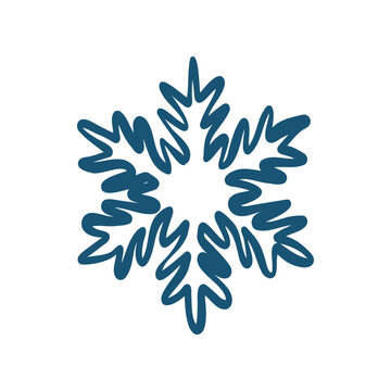 Classic hand drawn snowflake icon, symmetrical line art