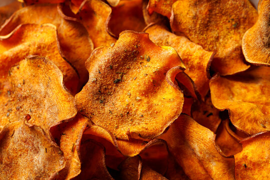 Homemade Baked Sweet Potato Chips. Crispy Healthy Snack