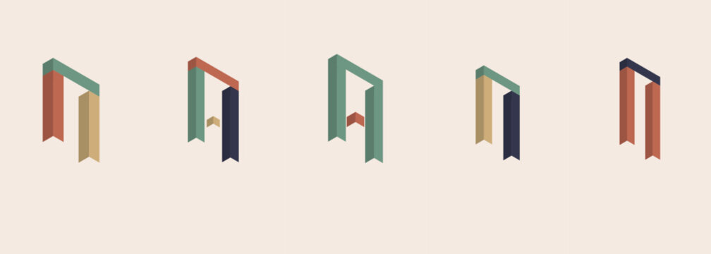 Minimalist Isometric Letter A Logo Variations Featuring Geometric Shapes And Muted Colors