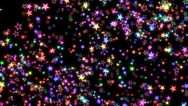 2D Star colorful shapes flying Particles space abstract background