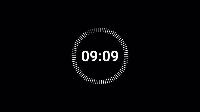 10 Minute Countdown Timer Animation with Transparent Background, Ten Minute Digital Timer Motion Graphic, Alpha Channel Overlay Video in 4K