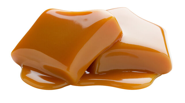 Melted caramel candy squares dripping