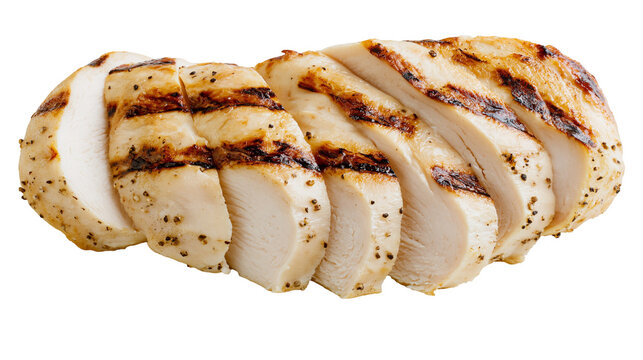 Sliced grilled chicken breast with grill marks and pepper