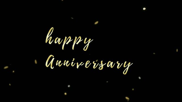 happy anniversary text celebration with gold confetti. celebration title with sparkling.