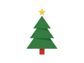 Fototapeta premium Simple green christmas tree with star topper on white background isolated on white background