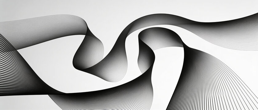 Abstract flowing black line ribbons creating elegant minimalist monochrome background