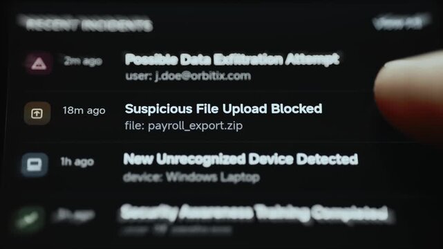 security dashboard tracks three recent corporate incidents