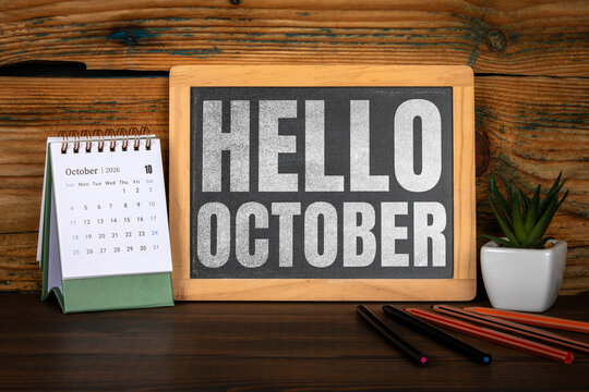HELLO OCTOBER Blackboard Beside October 2026 Calendar