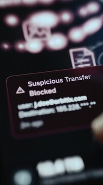 blocked suspicious transfer warning on vertical dashboard