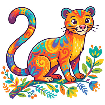 Colorful Cartoon Cute Baby Fossa Animals Clipart on Transparent Background