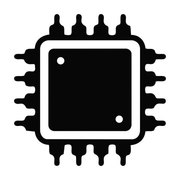 Advanced computer processor chip icon flat black style