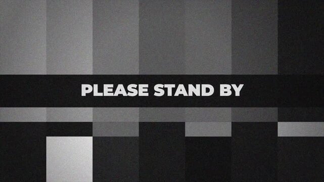 Please Stand By Retro Television Test Pattern with Static Noise and Glitch Effect. TV Color Bars Error Screen 4K Animation Video