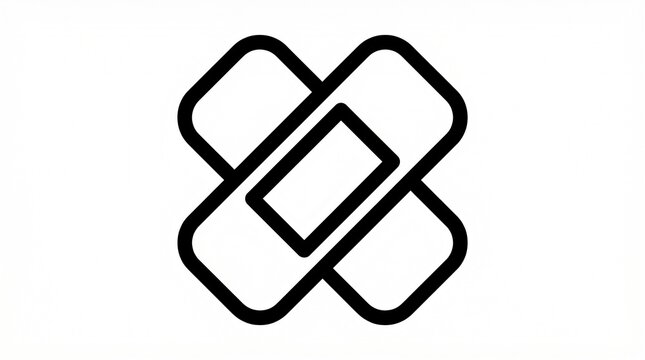 Adhesive bandage cross icon with medical patch, first aid healing symbol, healthcare recovery graphic, minimalistic medical care illustration design.