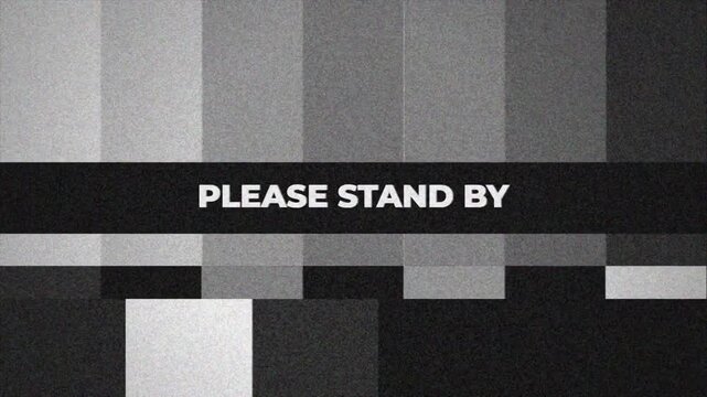 Please Stand By TV Test Pattern Animation with Retro Color Bars, Static Interference and Glitch Error Effect. 4K Video