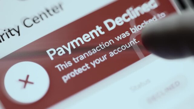 angled security center interface shows declined payment alert