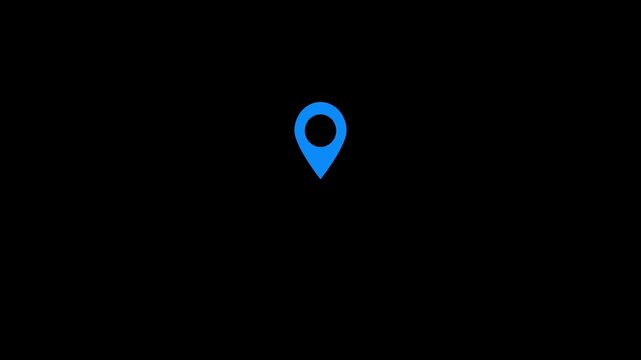 Blue location pin map marker animation isolated on black background overlay