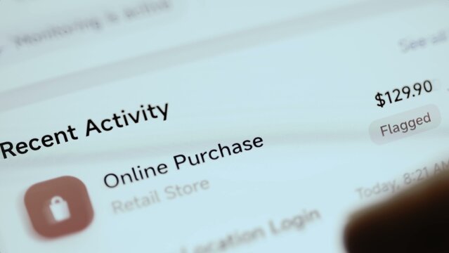 commercial financial security still showing flagged 129.90 usd online purchase appears in recent activity