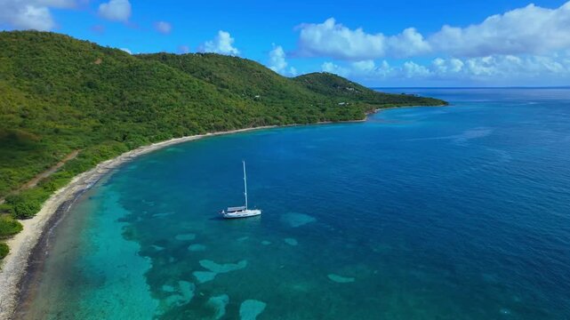 High Angle Drone View of Coral Reefs and White Sand Beach in Culebra