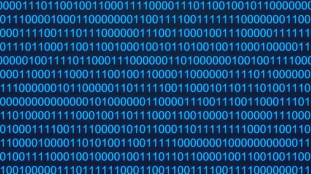 Scrolling blue binary code stream matrix background for technology and coding