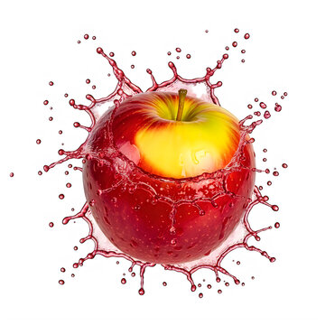 Fresh red apple with water splash isolated on white background
