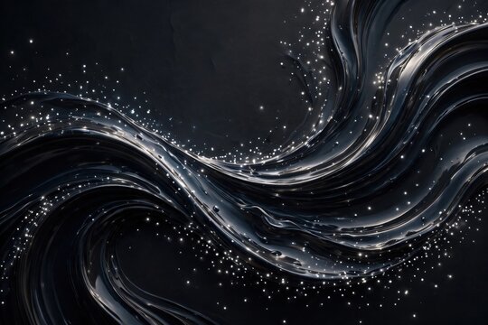 Elegant Dark Swirls with Glittering Particles Abstract Background.