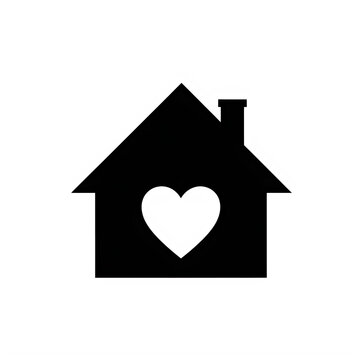 Black house icon with a white heart shape inside for home love