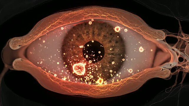 Detailed Cross-Section Scan Of An Eye Showcasing Uveitis In Autoimmune Response With Focus On Anatomy And Floating Particles