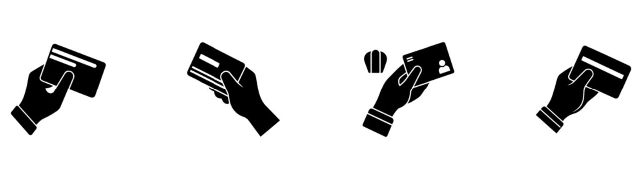hand icons showing different ways of holding and using credit cards for payment transactions
