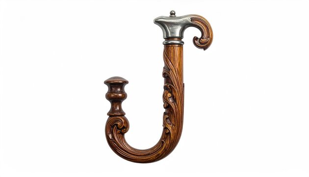Ornate Wooden J Hook Silver Top Antique Fixture