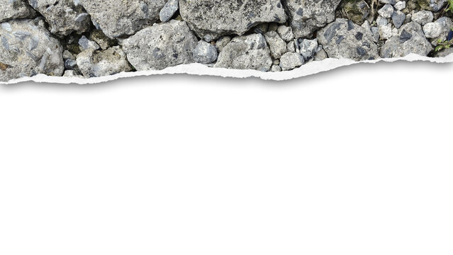 Rough torn paper frame with cement cracked texture and transparent bottom, isolated design element with large copy space for text, posters, banners, and creative graphic compositions.