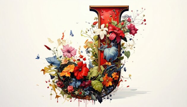Elegant Floral Letter J Bursting with Color and Flowers