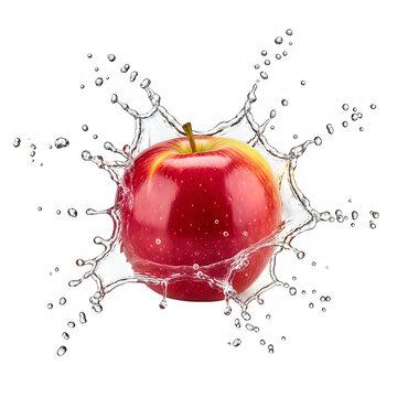 Fresh red apple with water splash isolated on white background