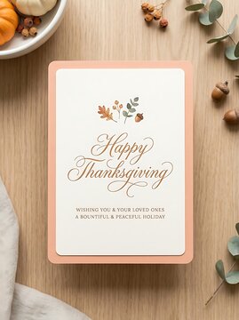Elegant thanksgiving card with floral design and calligraphy lettering