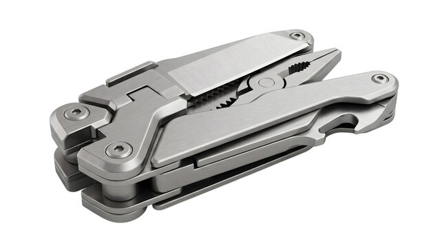 A high quality metallic multi tool folded and closed isolated on transparent background