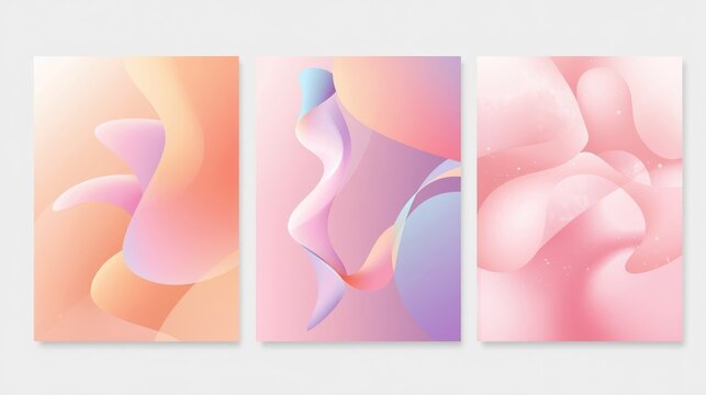 Minimalist pastel gradient vector art poster set with showcases trio minimalist posters smooth