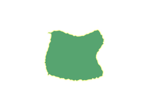 A minimalist flat green outline of the state of Oregon on black