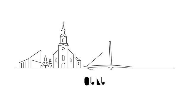Simple line art shows Oulu's skyline