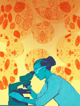 Scientist studying bacteria under microscope