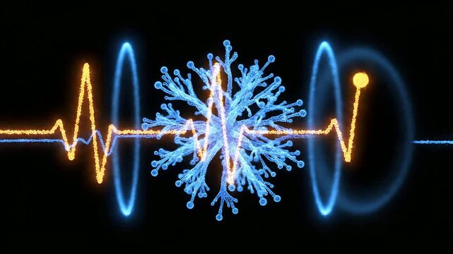 Futuristic Healthcare Monitoring Concept Featuring Waveforms and Neuron Structures Isolated on Black Background