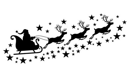 Santa Claus in sleigh pulled by reindeer flying among stars © Uxia