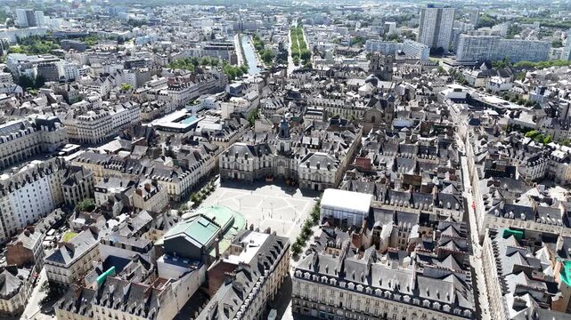 Rennes Brittany France city centre establishing aerial shot