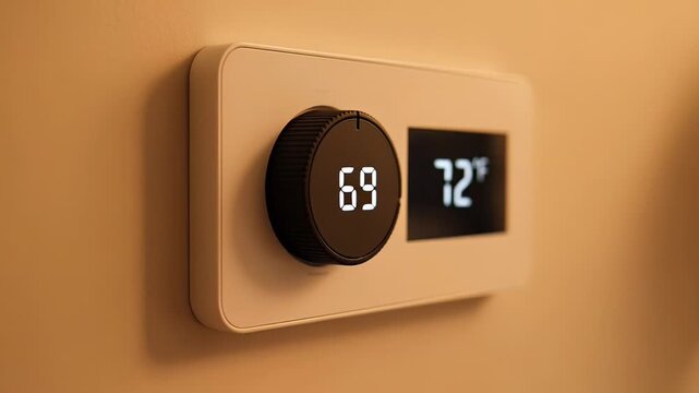 ?Adjusting digital thermostat temperature control with hand for optimal comfort