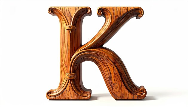 Elegant Wooden Letter K with Carved Detail