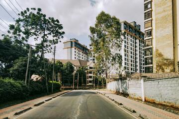 Fototapeta premium Residential Street and Modern Apartment Buildings in Kileleshwa Suburb, Nairobi, Kenya