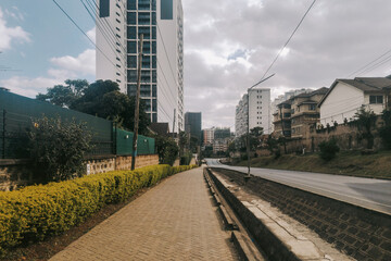 Fototapeta premium Residential Street and Modern Apartment Buildings in Kileleshwa Suburb, Nairobi, Kenya