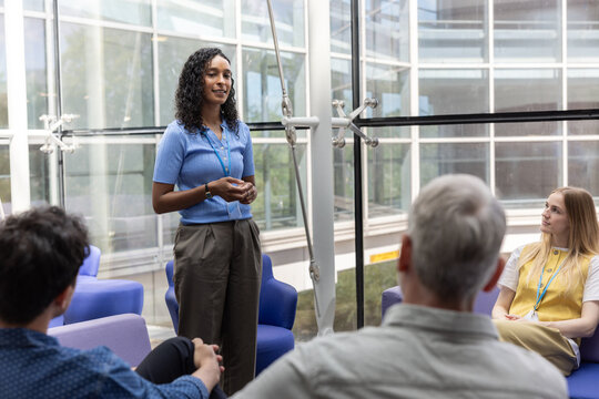 Confident Speaker Presenting Innovative Ideas