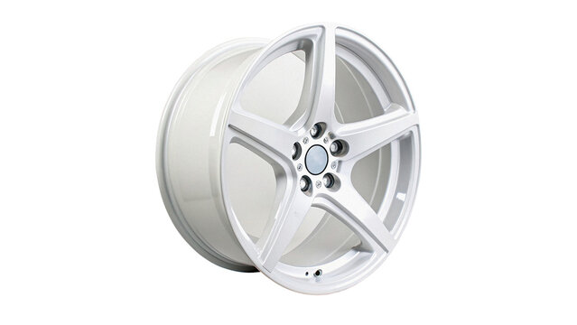 Metallic silver shiny steel spoked wheel component industrial hardware asset isolated on transparent background