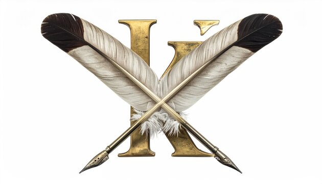 Golden Letter X Crossed by White Feather Quill Pens