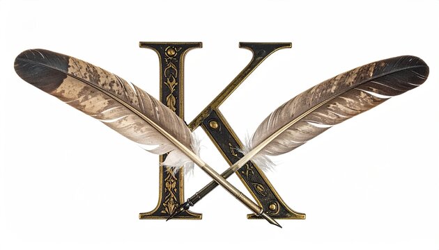 Elegant Antique Letter X with Feathers and Quill
